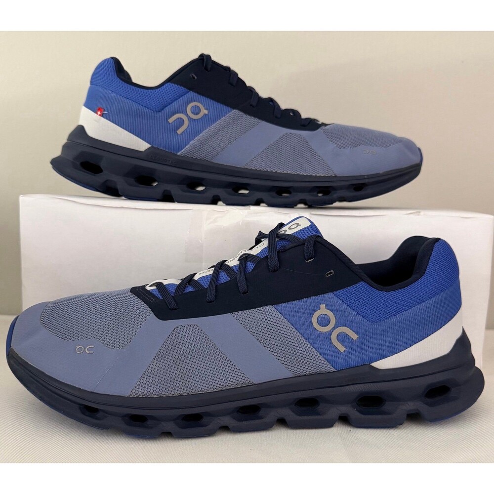 On Running Cloudrunner Shoes Men Size 12 Shale Cobalt Blue Mesh